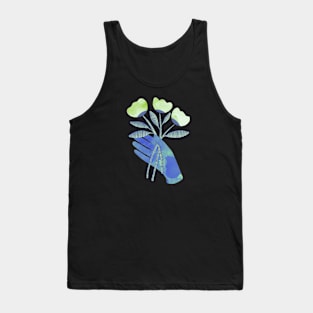 Blue hand with green flowers for you on black background Tank Top